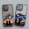 kf-S33ed68f1d7c5462aacc3480ed63258e9y Coque artistique Chat noir Nuit étoilée pour iPhone 7, 8, X, XR, XS, 11, 12, 13, 14, 15, 16 Mini, Pro Max, Plus – Coque antichoc