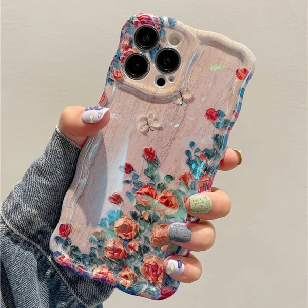 Coque iPhone rétro avec motif floral – Design artistique, protection antichoc en silicone souple