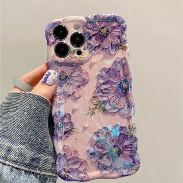 Coque iPhone rétro avec motif floral – Design artistique, protection antichoc en silicone souple