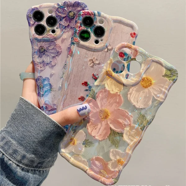 Coque iPhone rétro avec motif floral – Design artistique, protection antichoc en silicone souple