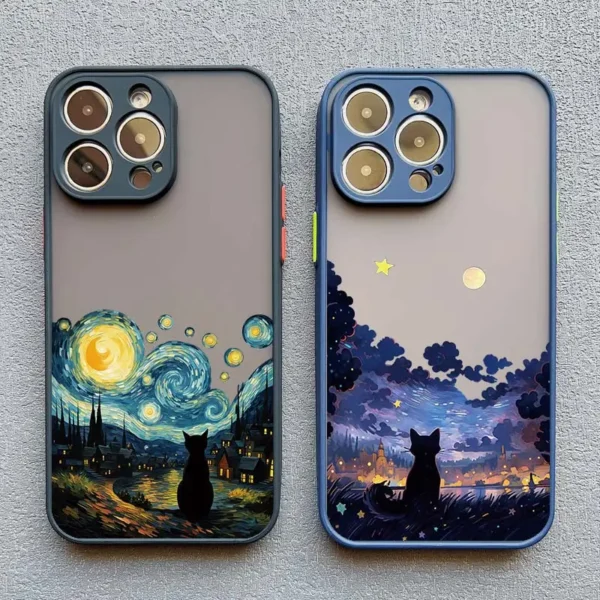 kf-S794538f468394effa17ca979bb9ed8abV Coque artistique Chat noir Nuit étoilée pour iPhone 7, 8, X, XR, XS, 11, 12, 13, 14, 15, 16 Mini, Pro Max, Plus – Coque antichoc