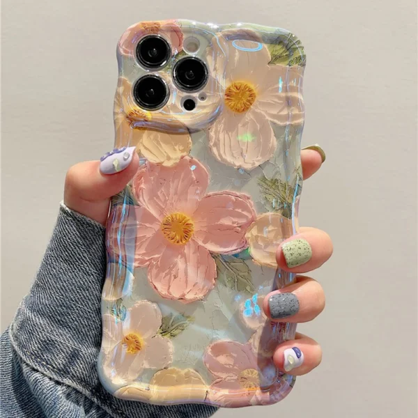 Coque iPhone rétro avec motif floral – Design artistique, protection antichoc en silicone souple