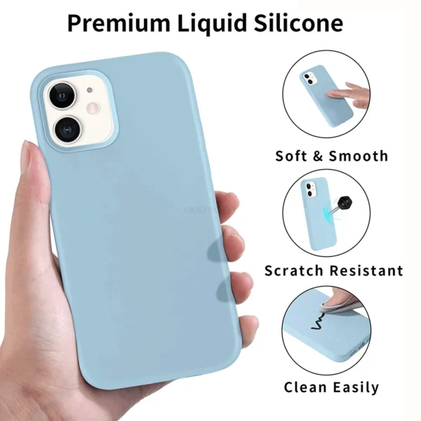 Coque en silicone liquide pour Apple iPhone 11, 12, 13, 14, 15, 16, 17 Pro Max, 17 Air, 16 Plus – Étui protecteur au style officiel d’origine.